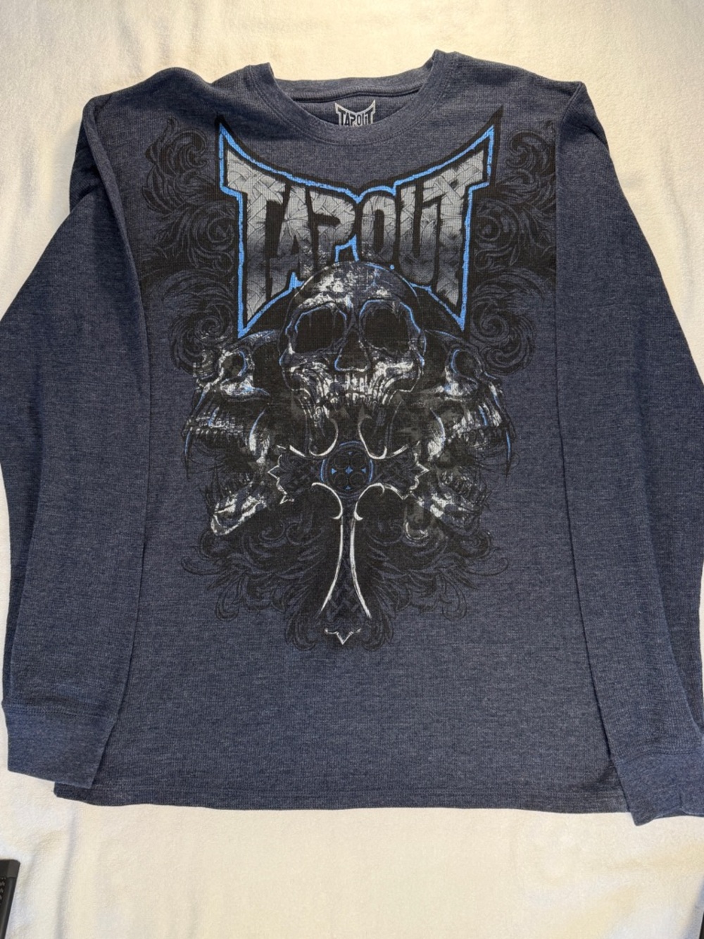 Tapout Skull Graphic Long Sleeve Shirt XXL Gray MMA Y2K Streetwear